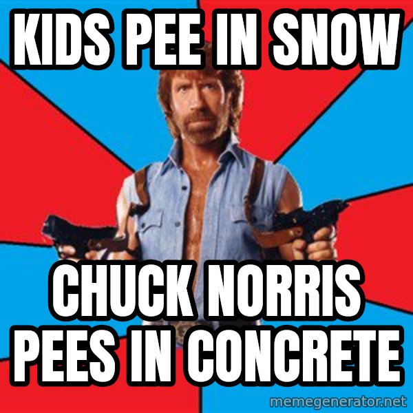 Chuck Norris  meme: Kids pee in snow / Chuck norris pees in concrete