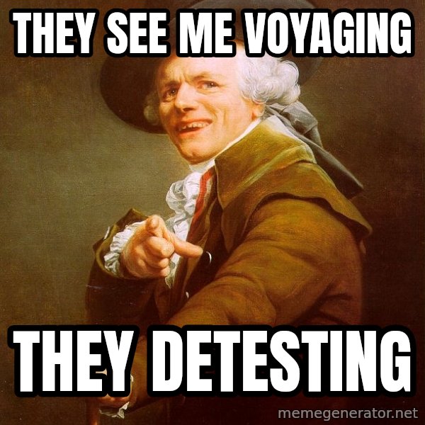 Joseph Ducreux meme: THEY SEE ME VOYAGING / THEY DETESTING