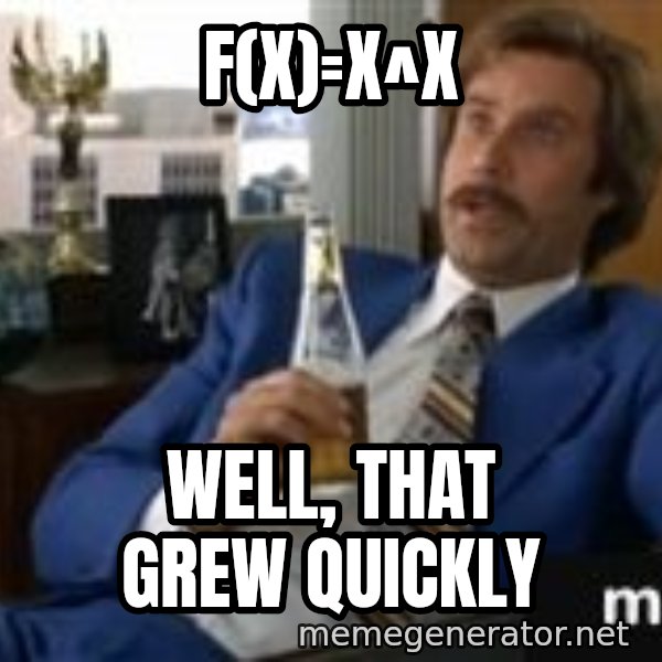 well that escalated quickly  meme: f(x)=x^x / well, that grew quickly
