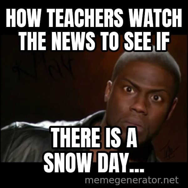 Kevin Hart Wait meme: How teachers watch the news to see if / there is a snow day...