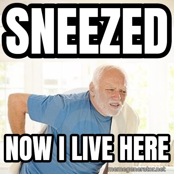 Harold's Back meme: Sneezed / now I live here