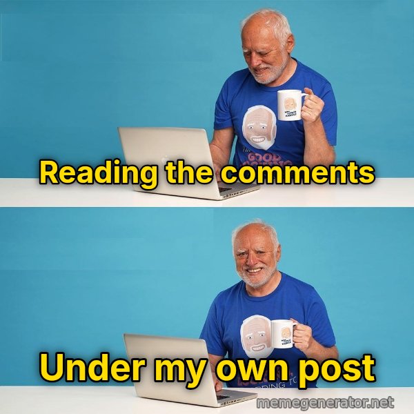 Harold Two Panels, in Colour meme: Reading the comments / under my own post