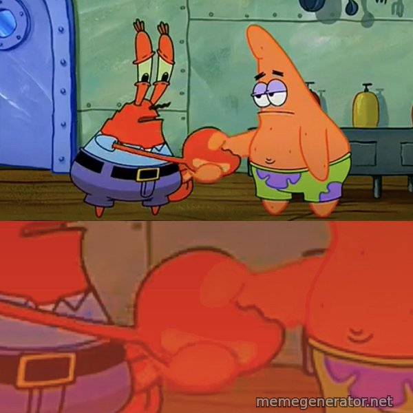 Mr. Krabs and Patrick Handshake meme template